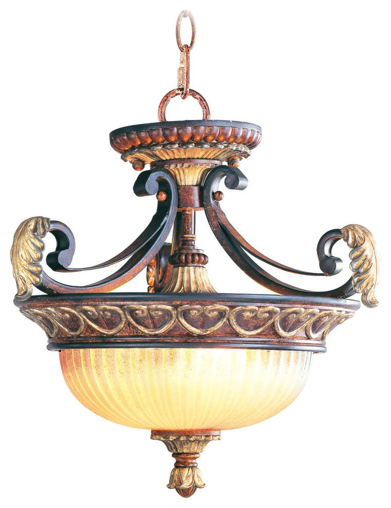 Villa Verona Convertible Ceiling Light, Verona Bronze, Aged Gold Leaf Accents