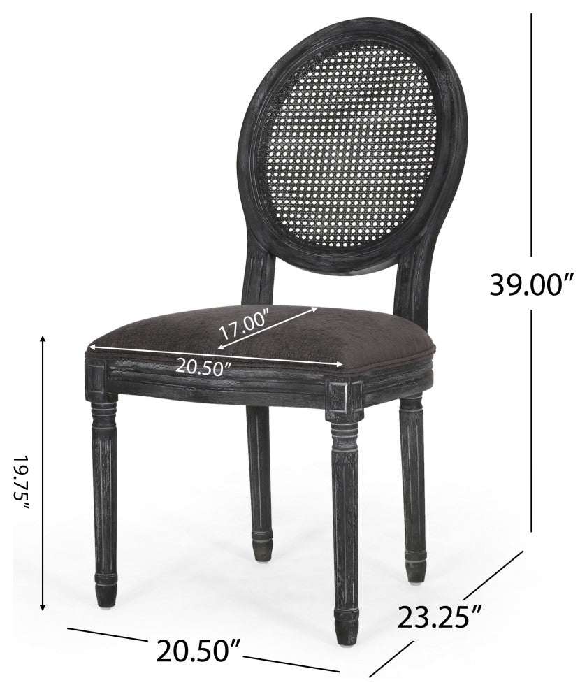 Mores French Country Upholstered Wood and Rattan 5-Piece Circular Dining Set, Gray, Fabric