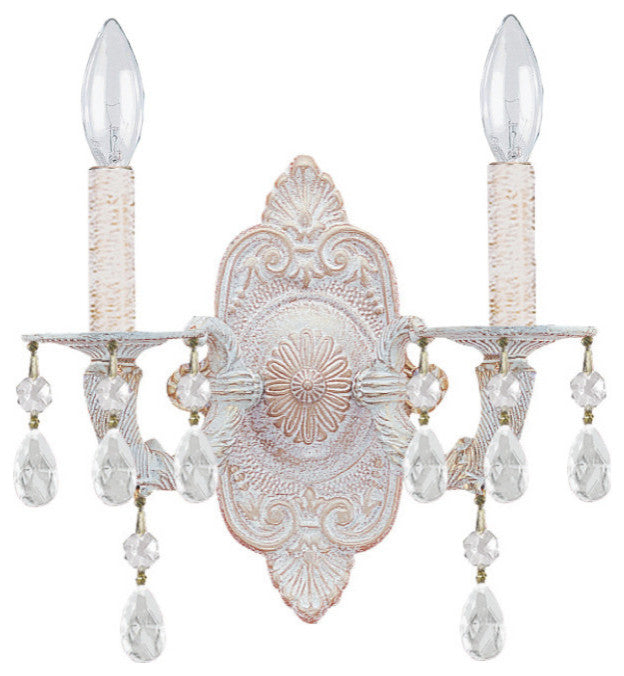 Paris Market 2 Light Sconce in Antique White with Clear Hand Cut Crystal