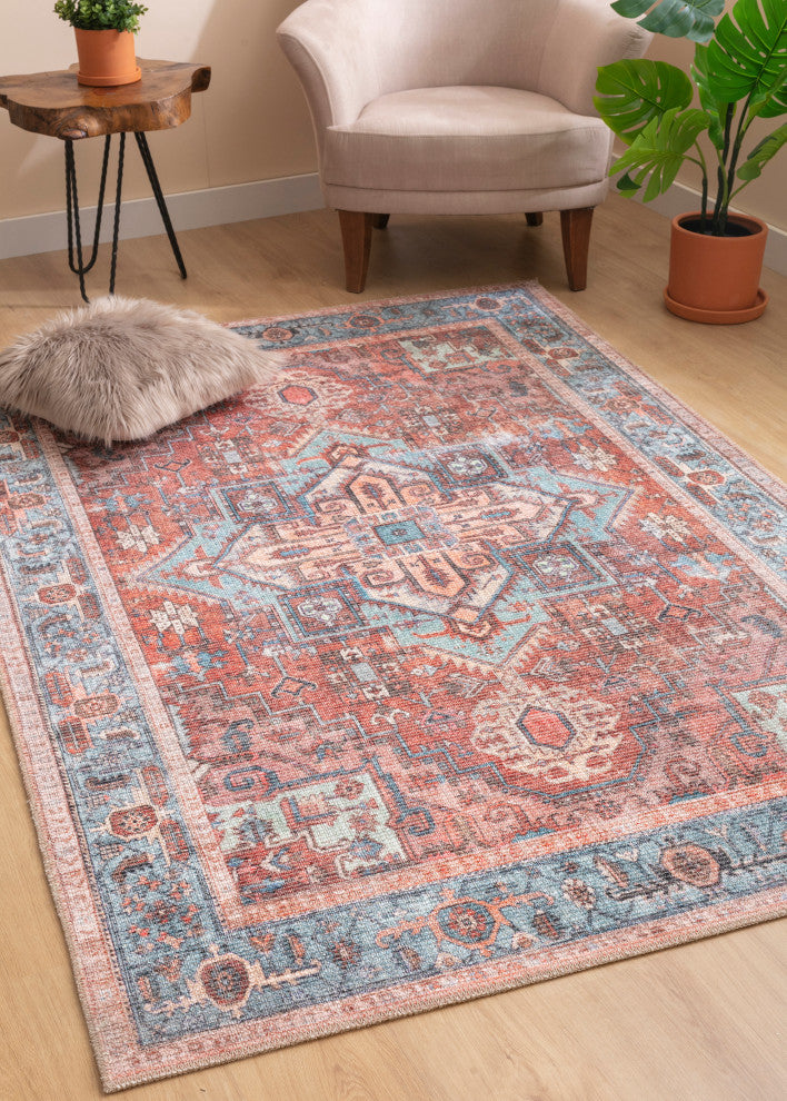 Vera Collection Lt Blue 7'6" x 10' Rectangle Residential Indoor Area Rug