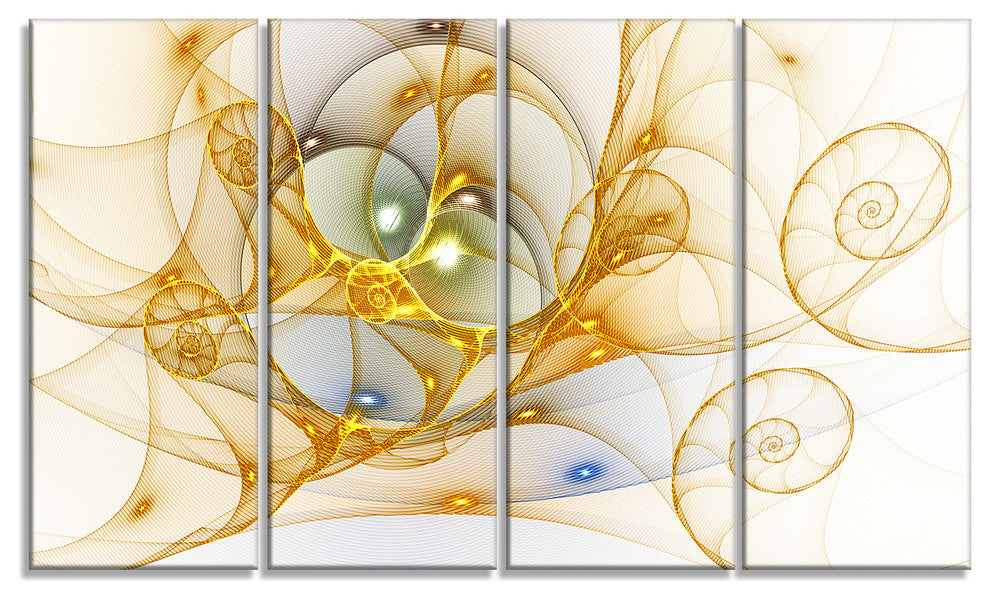 Golden Colored Curly Spiral, Abstract Wall Art Canvas, 48"x28", 4 Panels