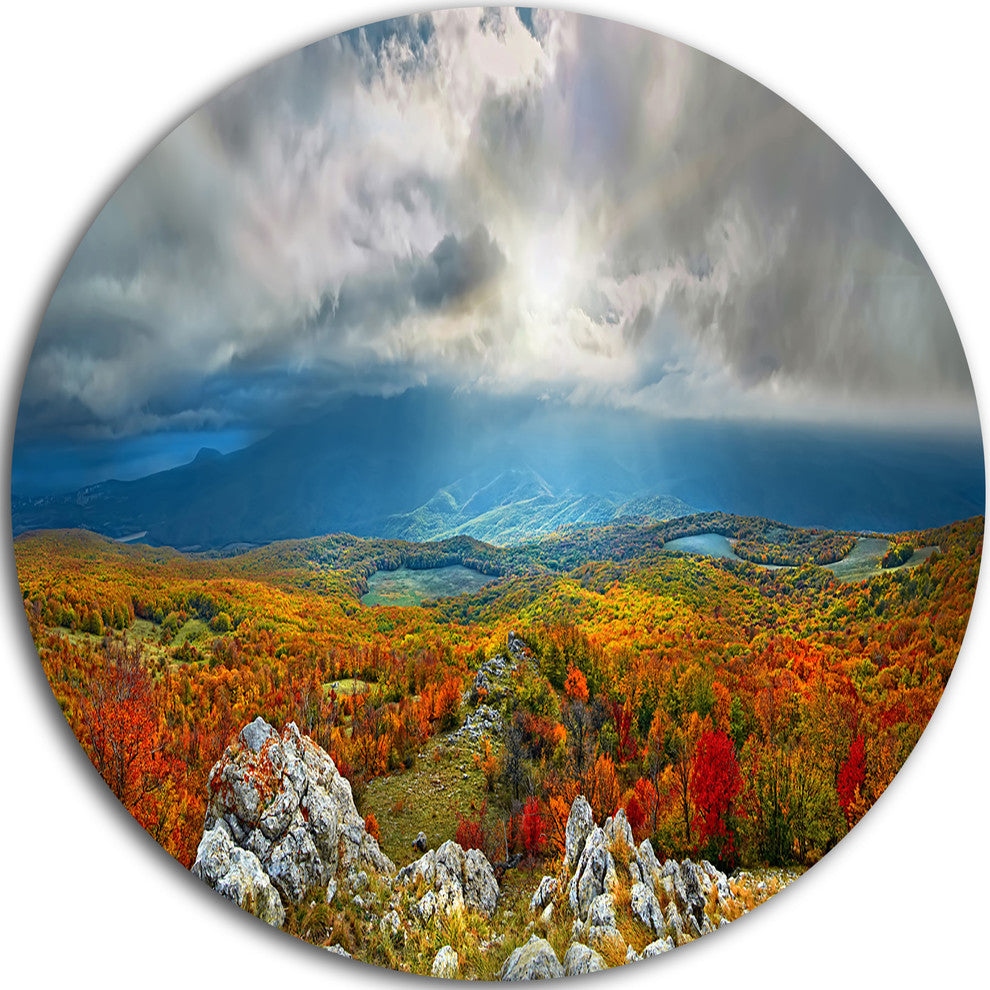 Autumn In Crimean Mountains, Landscape Photo Round Metal Wall Art, 11"