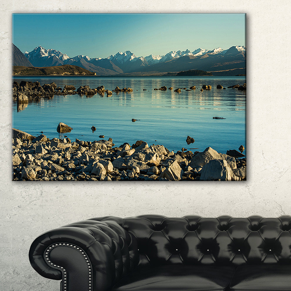 "Blue Waters in Rocky Beach Panorama" Landscape Art Print Canvas, 40"x30"