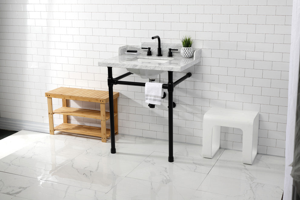 Kingston Brass LMS30M8SQ0ST 30" Carrara Marble Console Sink, Legs