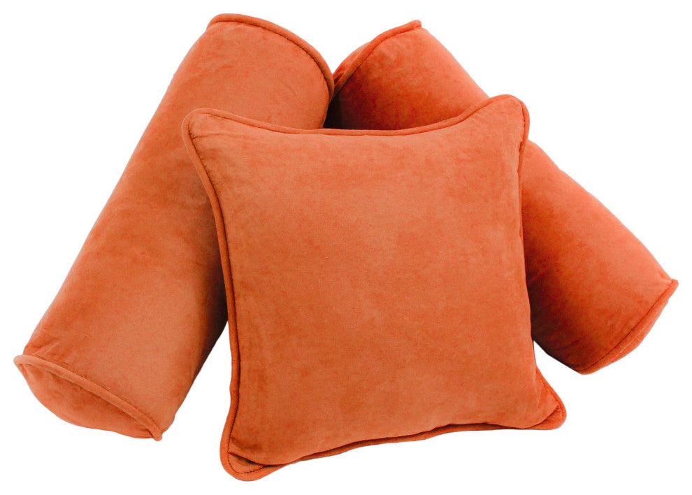 Double-Corded Solid Microsuede Throw Pillows, Set of 3, Tangerine Dream