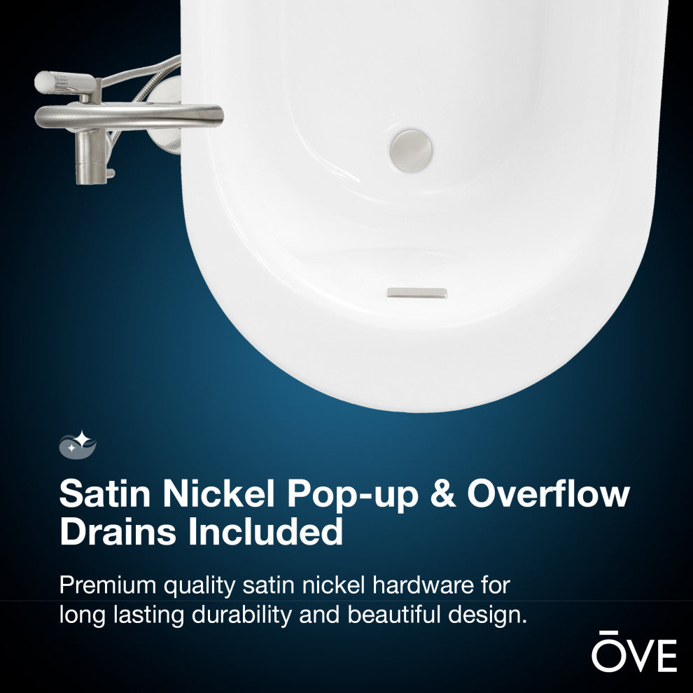 OVE Decors Rachel 70" Freestanding Bathtub With Pop-up and Overflow, Chrome