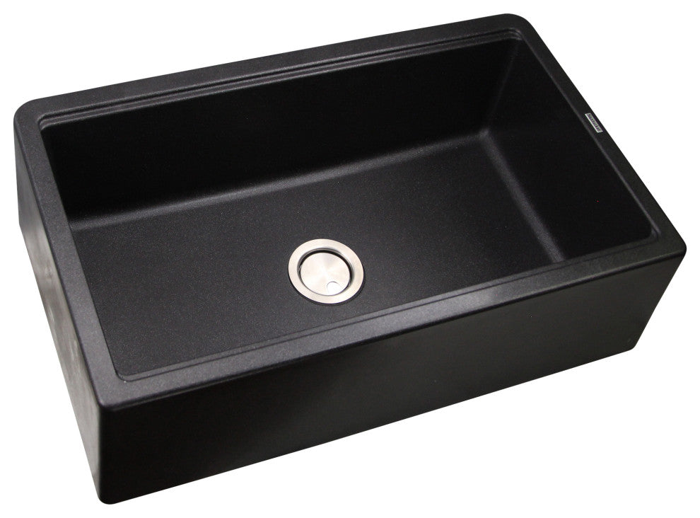 Nantucket Sinks 33" Workstation Granite Composite Apron Sink, Black