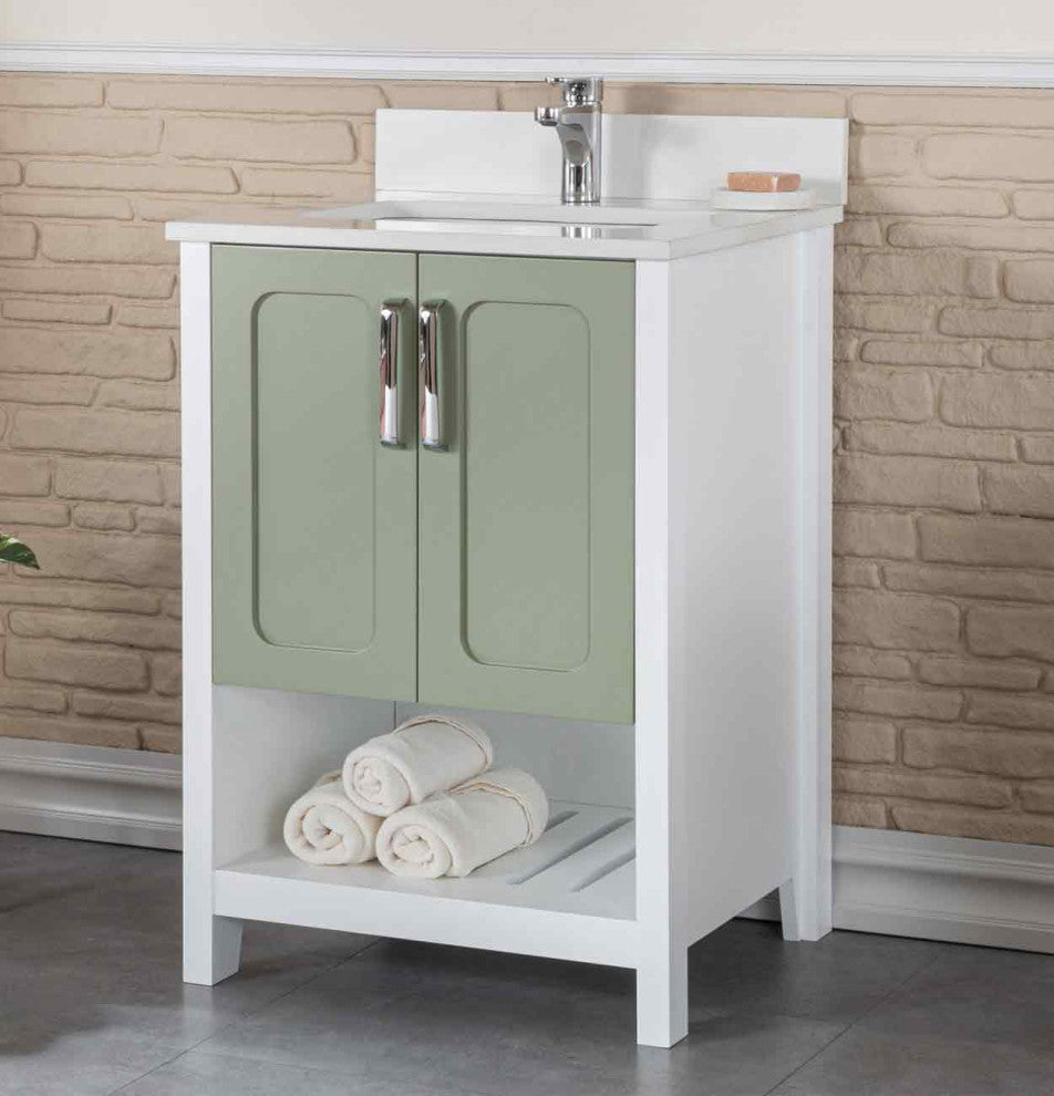 Florin Collection 24" Bathroom Vanity With Sink, Mirror, Countertop, Green