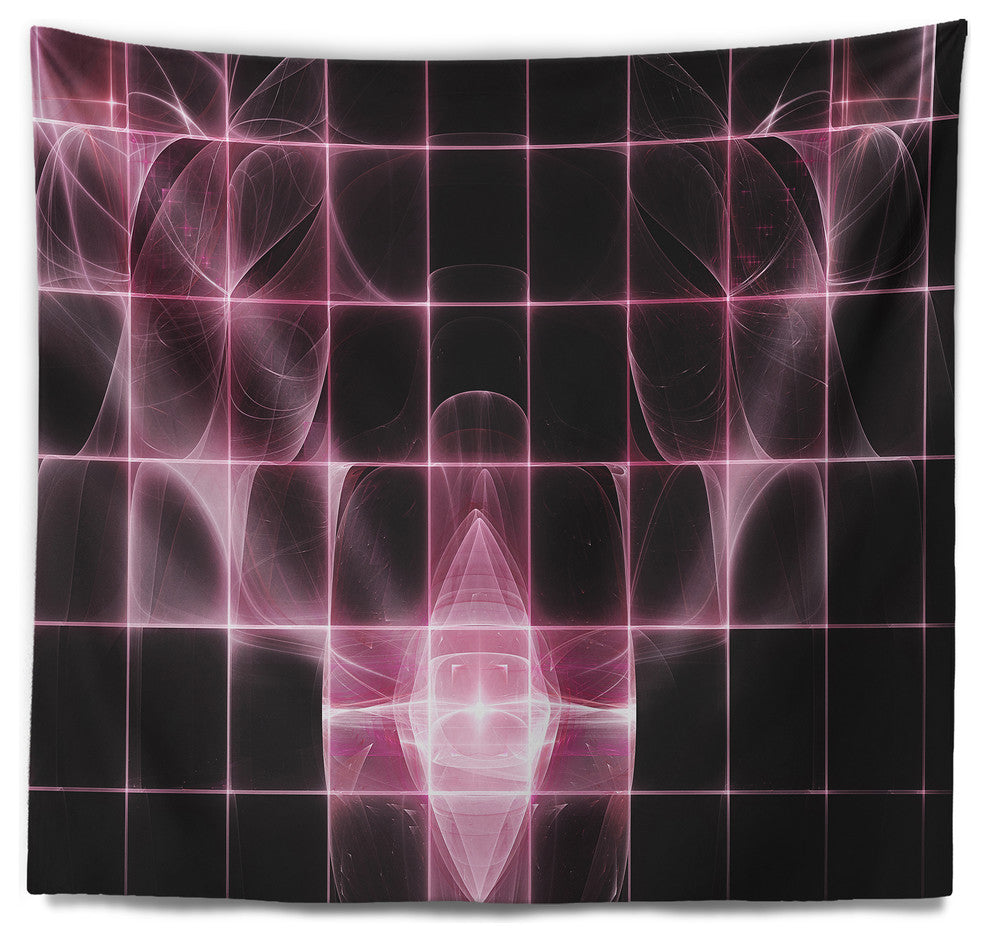 Pink Bat Outline on Radar Abstract Wall Tapestry, 39"x32"