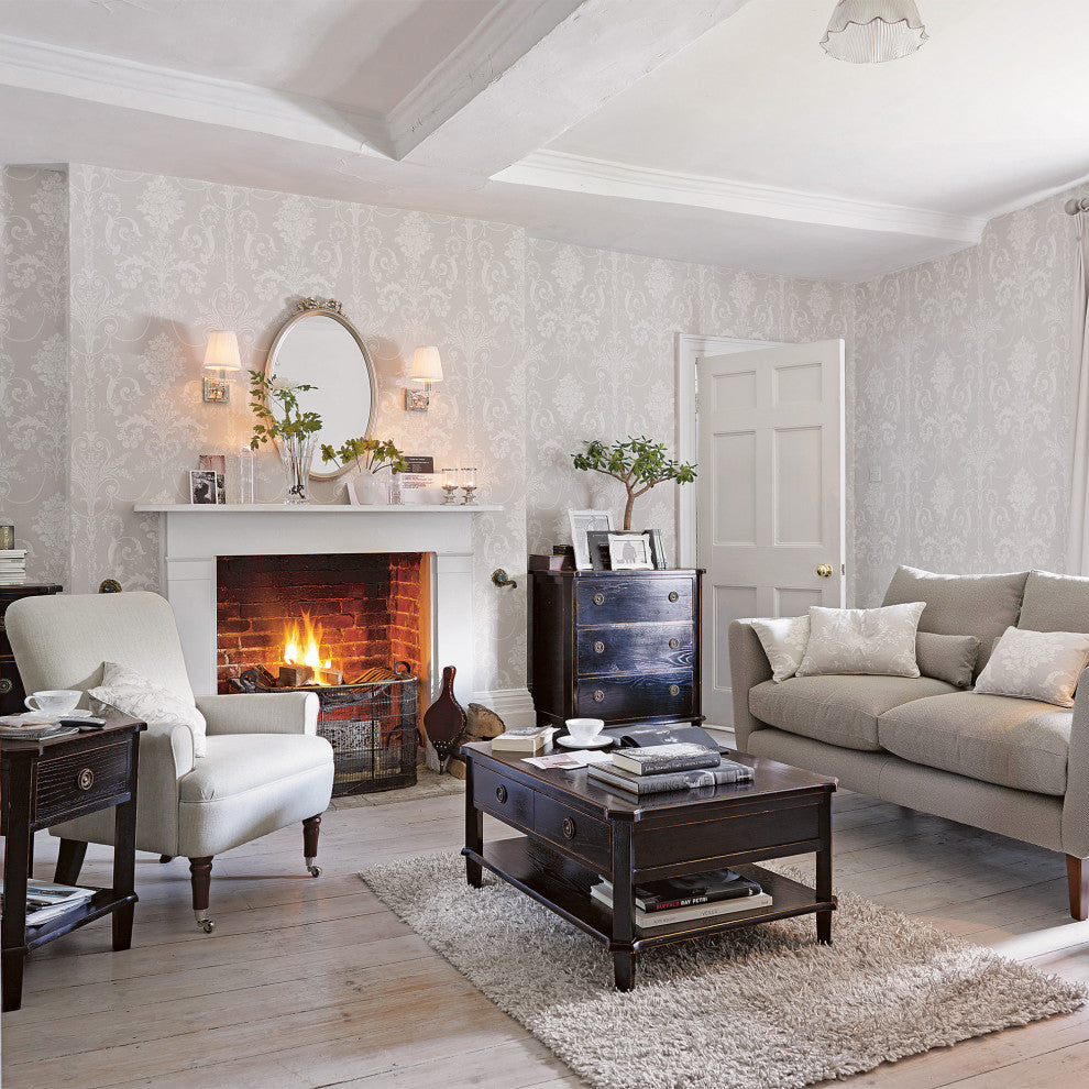 Laura Ashley Josette Wallpaper, White/Dove Grey