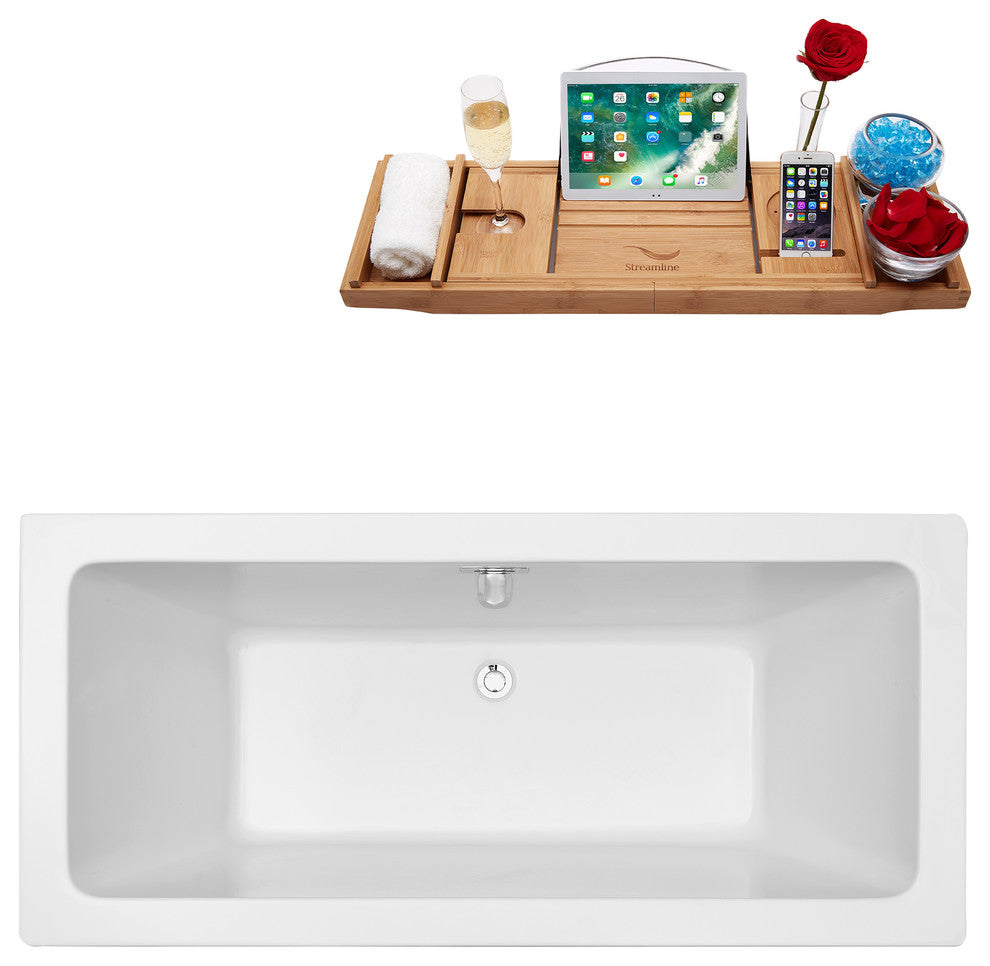 70" Streamline N-321-70FSWH-FM Soaking Freestanding Tub With Internal Drain