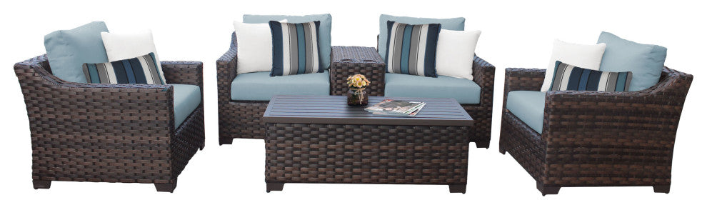 kathy ireland River Brook 6 Piece Wicker Patio Furniture Set, Tranquil