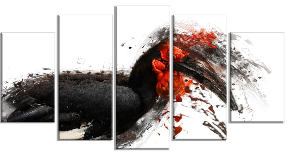 Relaxing Large Exotic Bird, Animal Canvas Wall Art, 60"x32", 5 Panels