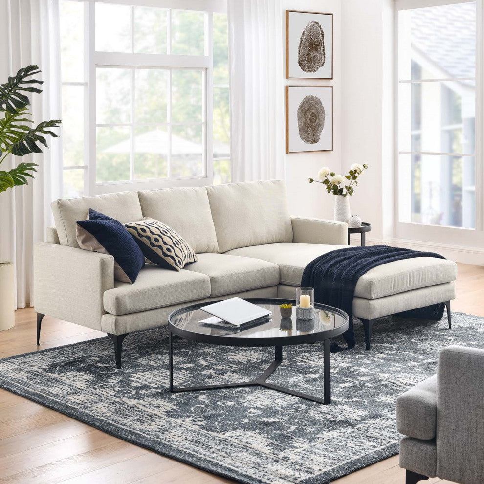 Sectional Sofa Couch, Beige, Fabric, Lounge Living