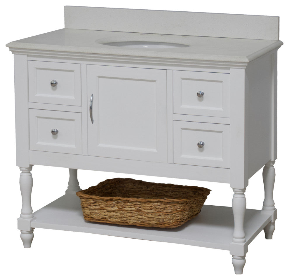 Beverly 42" Bathroom Vanity, White, Quartz