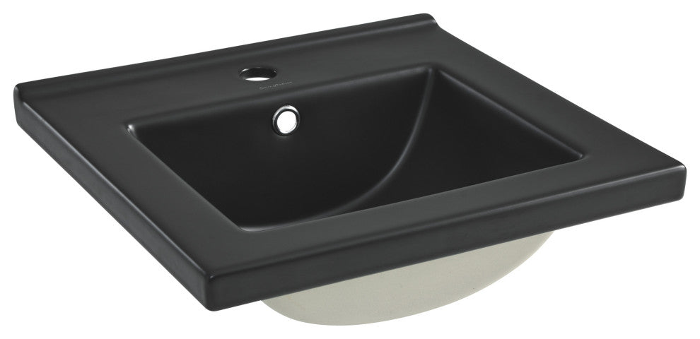 18" Ceramic Square Vanity Sink Top, Matte Black