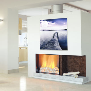 Moonlit Dock Wall Art Frameless Free Floating Tempered Glass 40"x40"