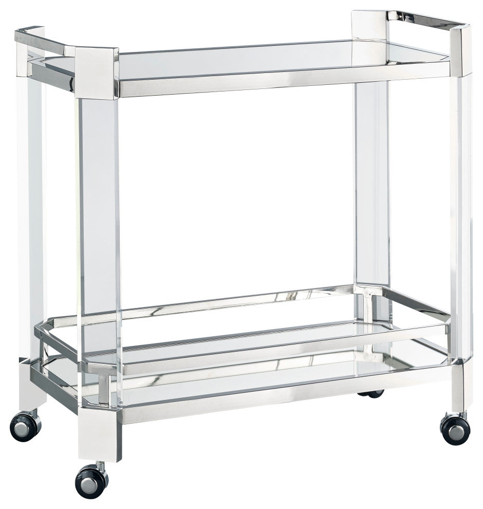 Polished Stainless Steel Frame Bar Cart With Clear Acrylic Legs
