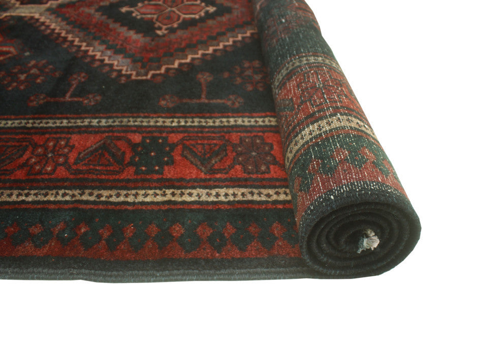 Vintage Distressed Brixton Black/Rust Rug, 5'3x9'1