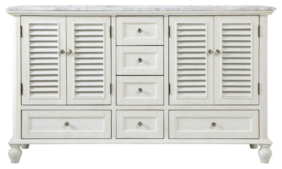 Rhett 60" Double Bathroom Vanity, Antique White