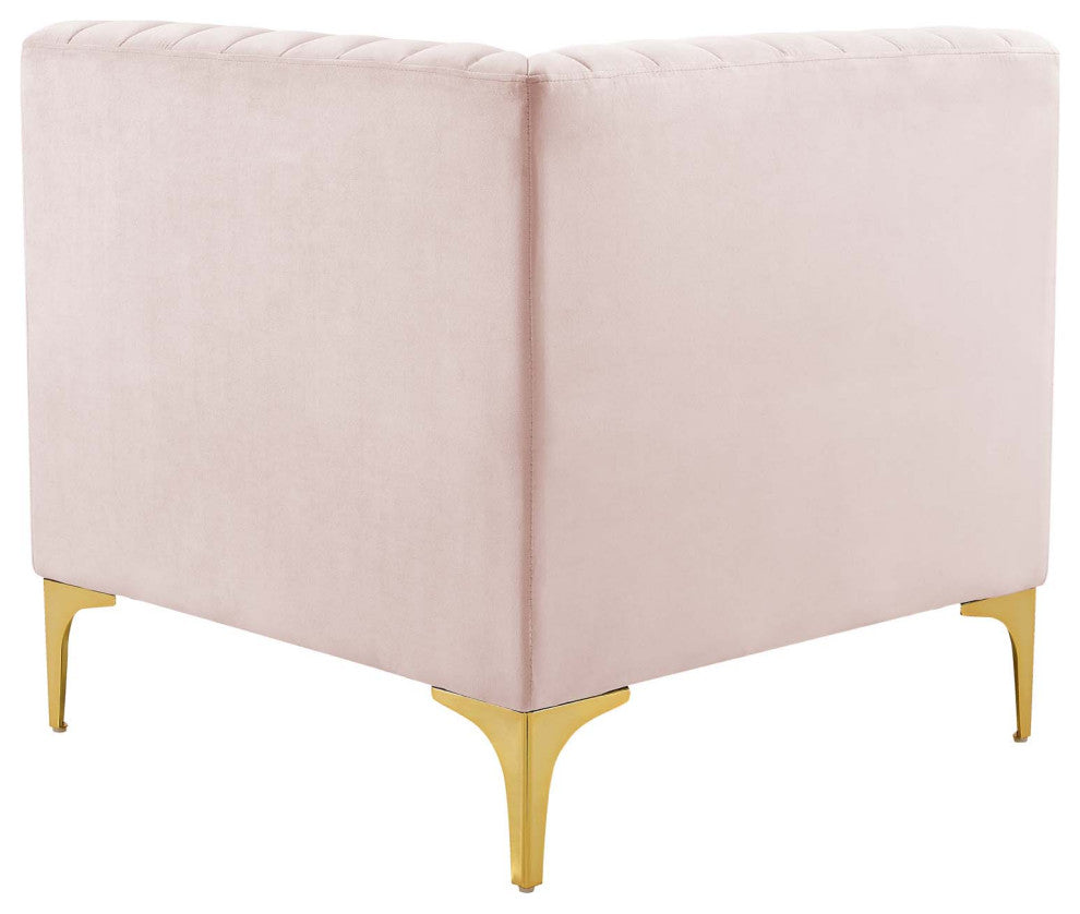 Tufted Sofa Corner Chair, Velvet, Pink, Modern, Living Lounge Hotel Hospitality