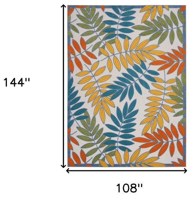 9' X 12' Ivory Floral Non Skid Indoor Outdoor Area Rug