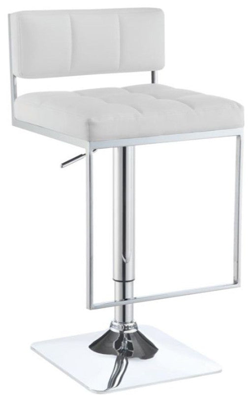 Adjustable Bar Stool with Upholstered Seat, White