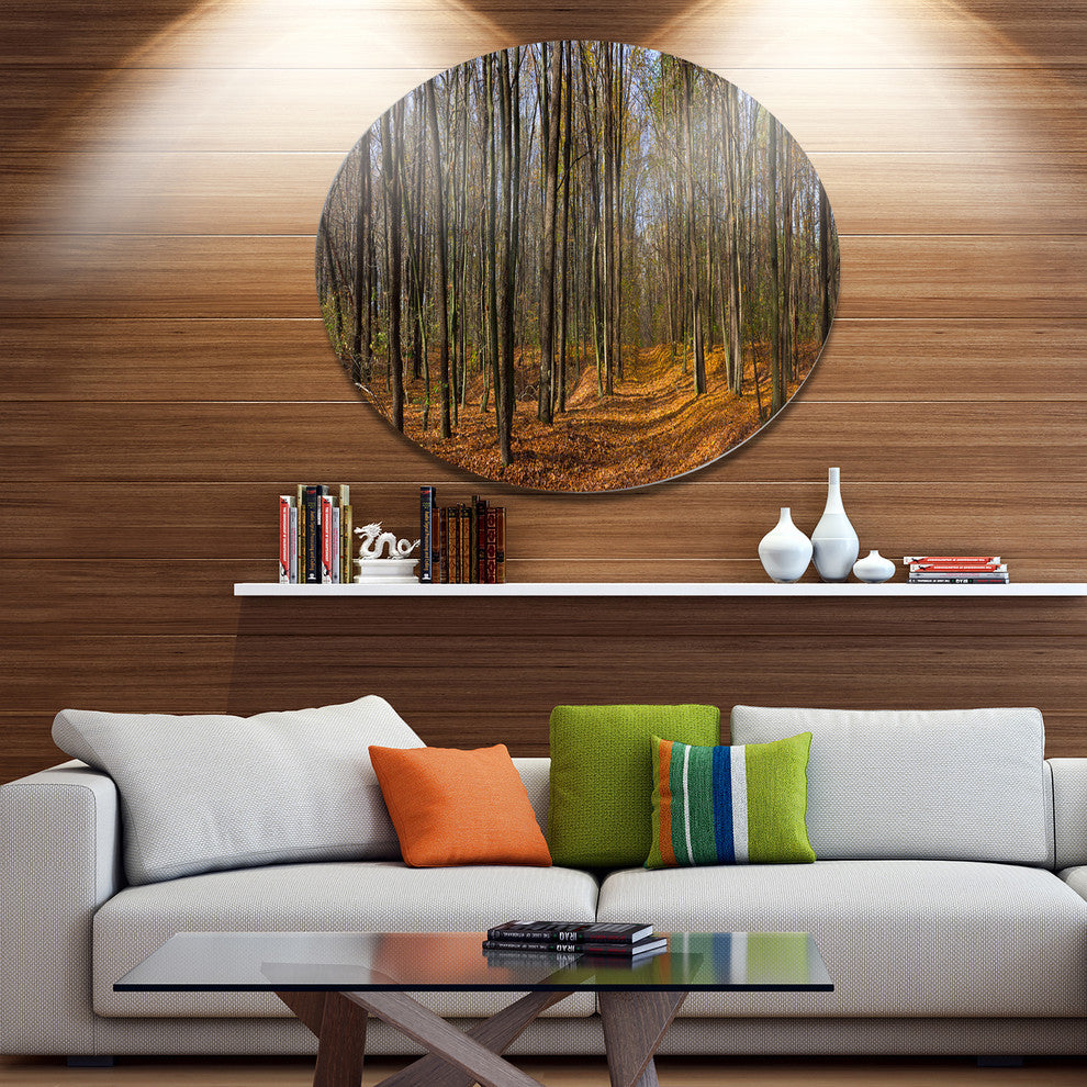Dense Fall Forest Panorama, Modern Forest Round Wall Art, 36"