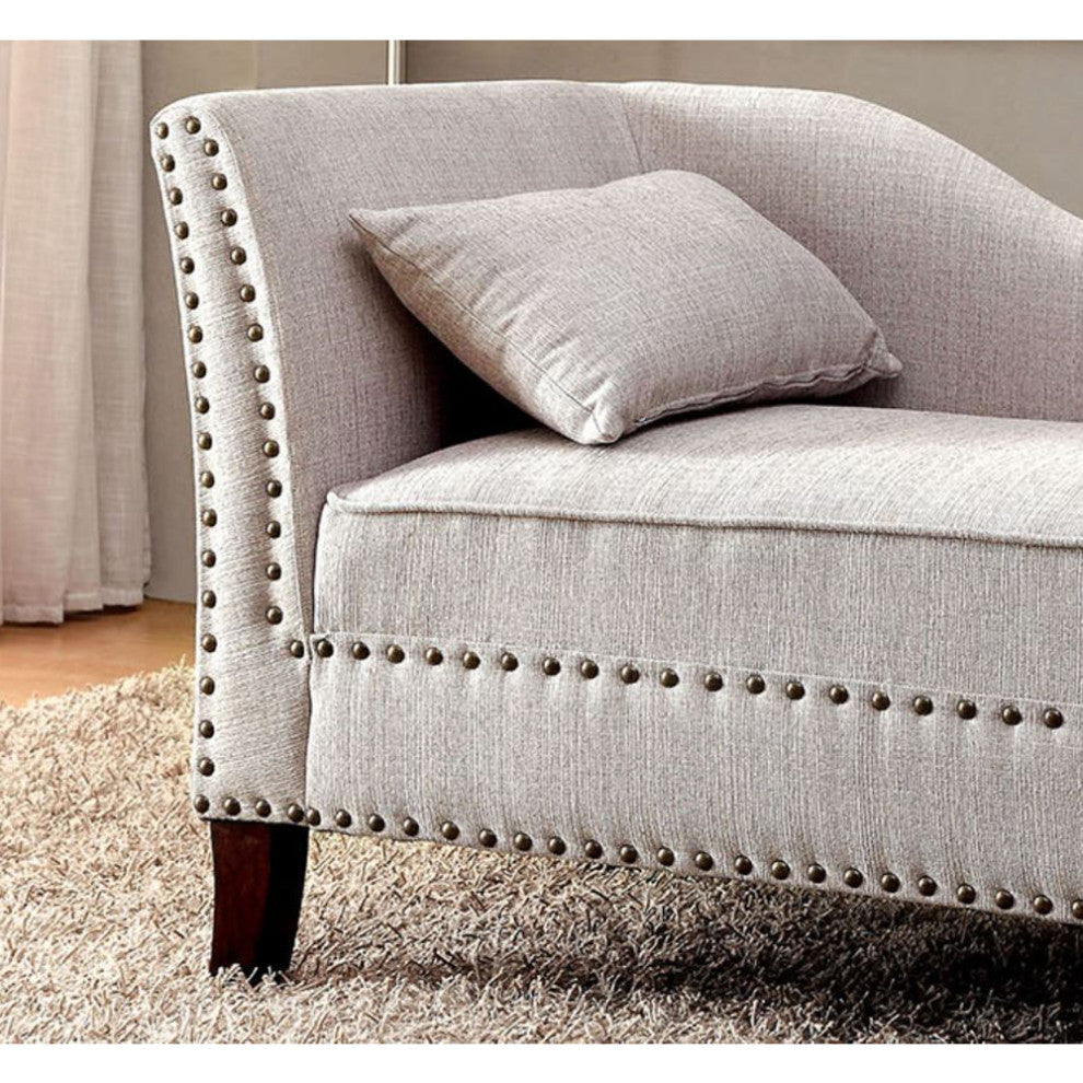 Fabric and Wood Chaise, Beige