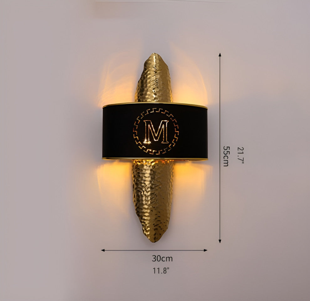 Luxury Golden Wall Lamp with M-Letter Lampshade, Living Room, Bedroom, Black