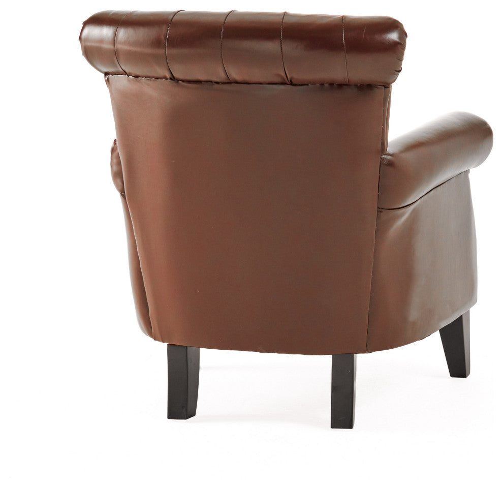 GDF Studio Tufted Leather Club Chair, Chestnut Brown and Dark Brown