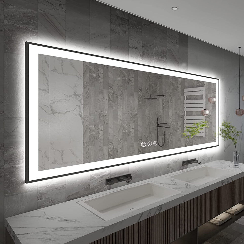 Black Frame Wall Mounted backlit LED Bathroom Vanity Mirror (82x32)