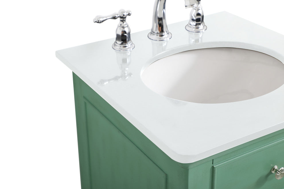 19" Single Bathroom Vanity, Vintage Mint With Ivory White Engineered Marble