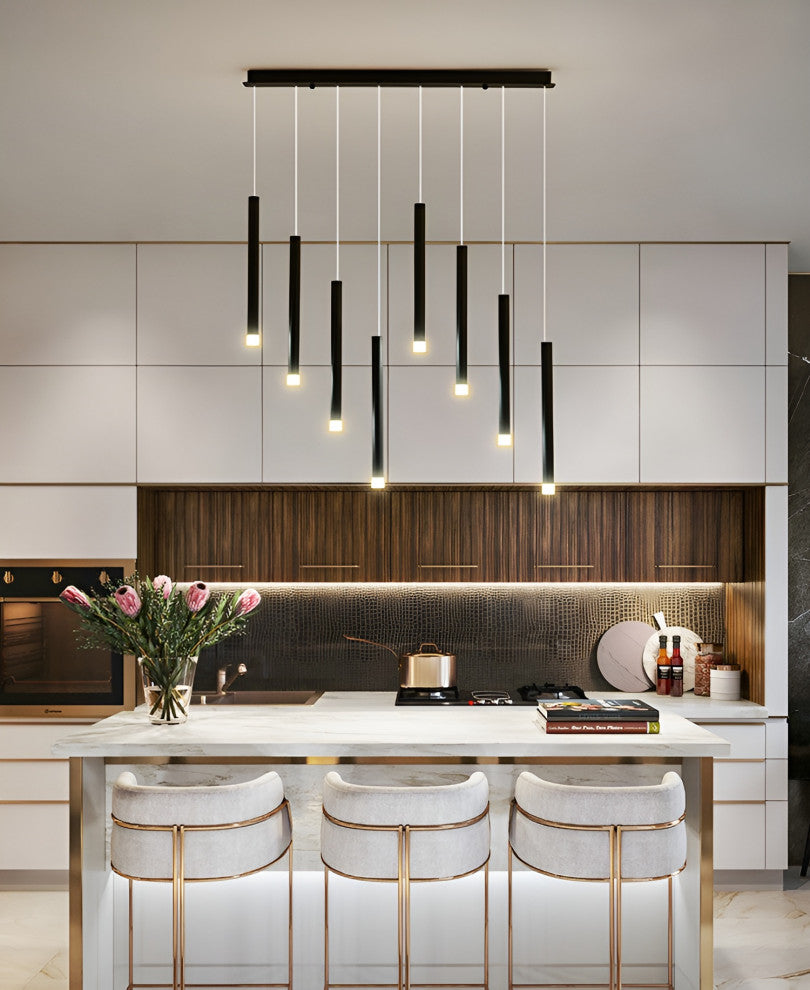 Burgdorf | Black Pendant Lamp in a Nordic Style for Kitchen, 8 Heads Black, Warm Light