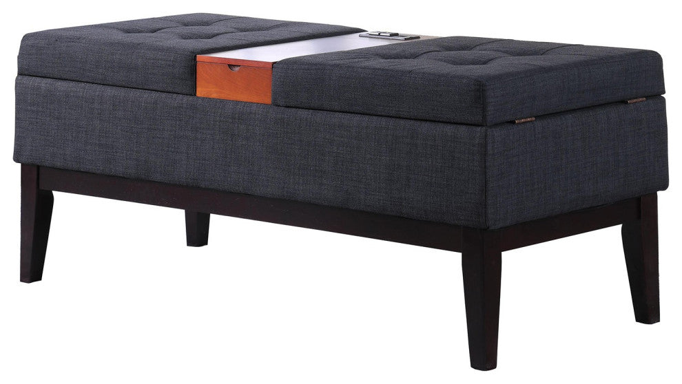 Gray Dual Lift Storage Bench With Charging Station