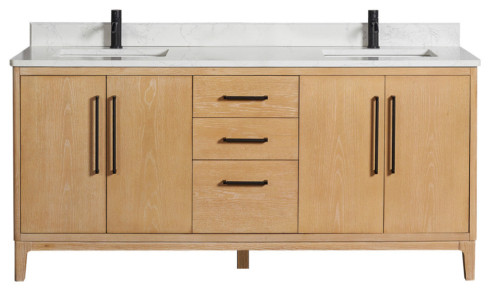 Gara Bath Vanity, Stone Top, Washed Ash Grey, 72", Double Vanity, No Mirror