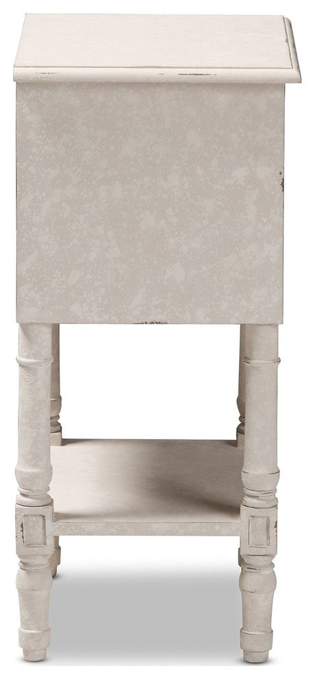 Lenore Country Cottage Farmhouse Whitewashed 2-Drawer Nightstand