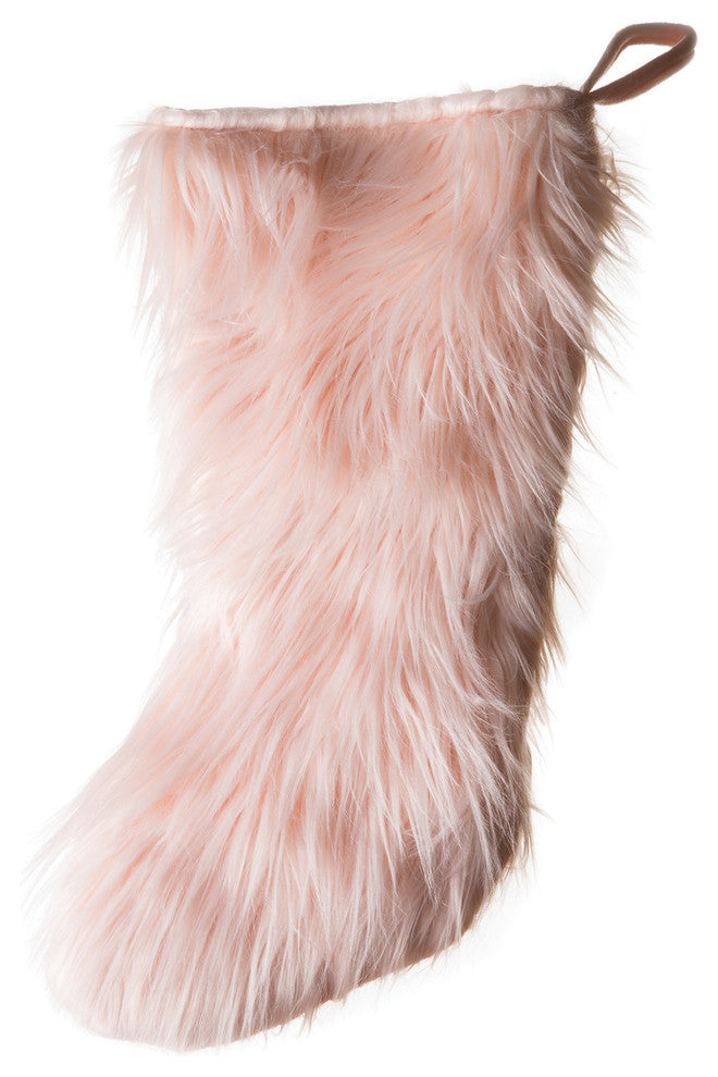 Faux Fur Christmas Stocking, Mongolian Long Hair Pink