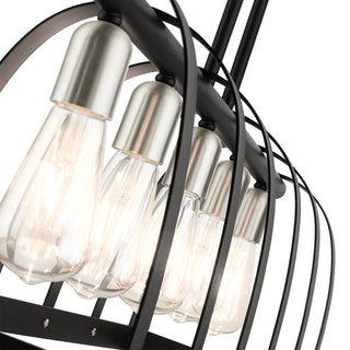 Textured Black Mid Century Modern, Industrial, Vintage, Rustic Linear Chandelier