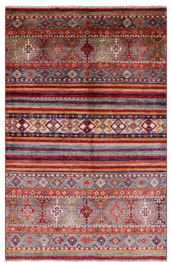 3' 10" X 6' 0" Hand Knotted Wool Super Kazak Khorjin Rug - Q12689