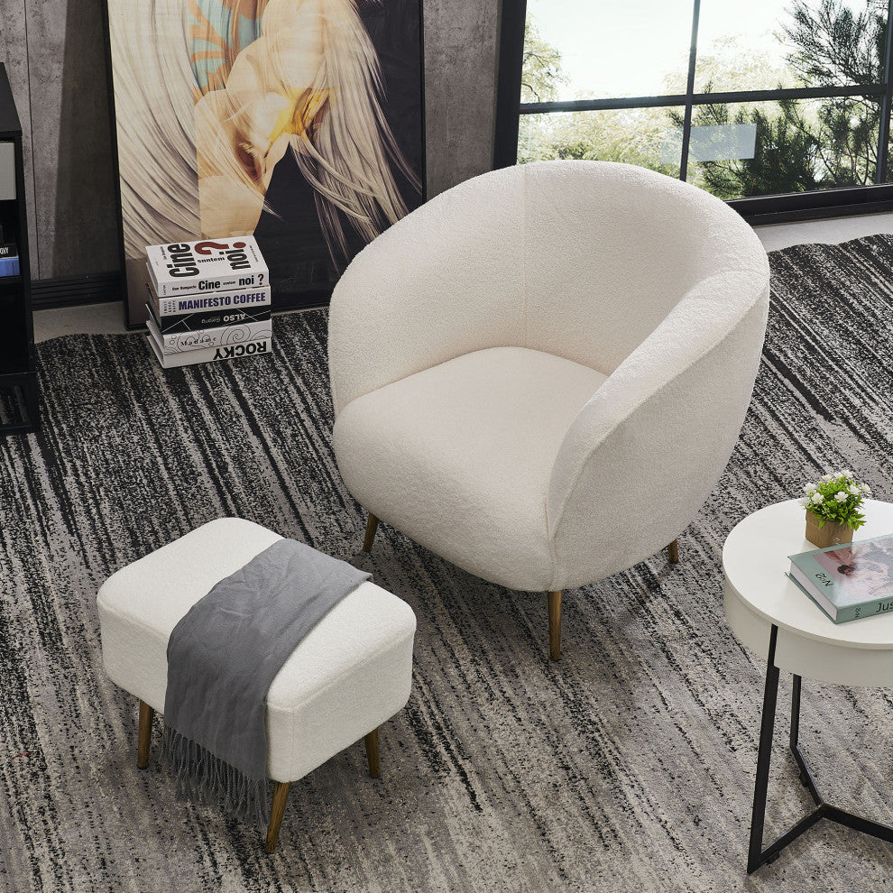 LUXMOD Modern Boucle White Armchair Reading Lounge Chair, White