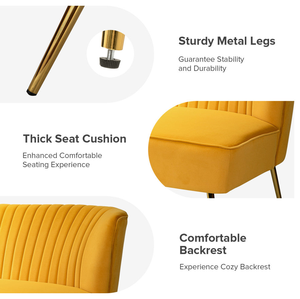 Velvet Tufted Loveseat Sofa With Golden Base, Mustard