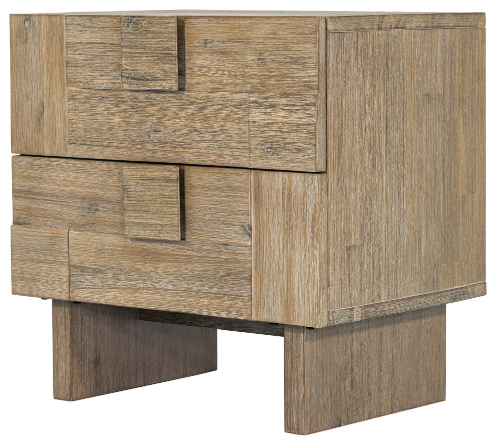 Atlantis 2-Drawer Solid Acacia Nightstand, Taupe
