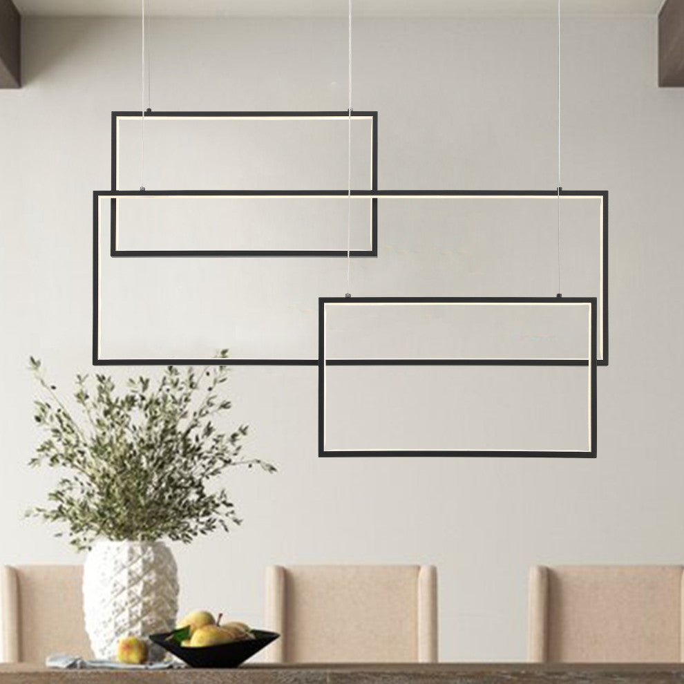 3-Light Unique Geometric LED Chandelier, Black