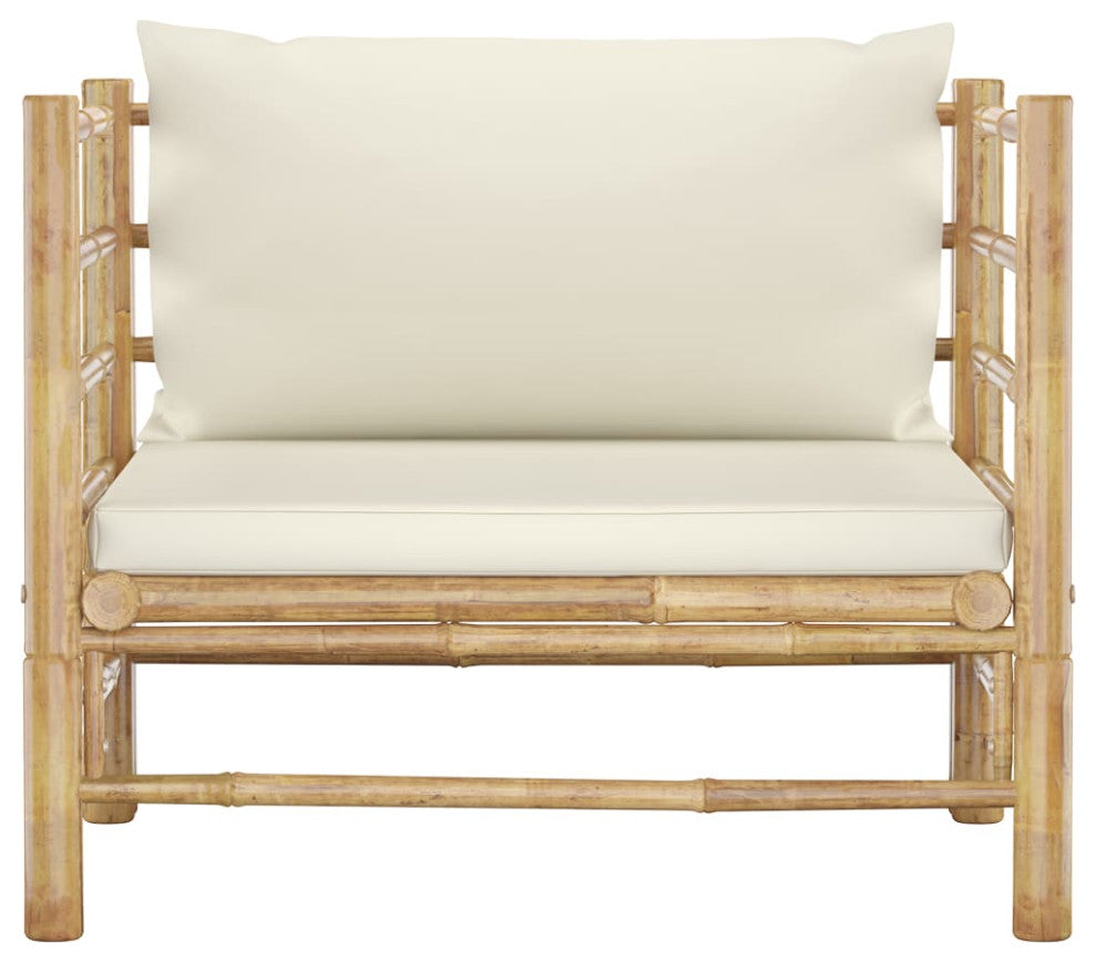 vidaXL Patio Sofa With Cream White Cushions Bamboo