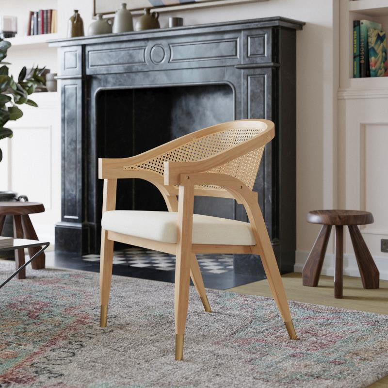 Naomi Commercial Cane Rattan Dining and Accent Chair, Natural