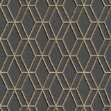Textured Wallpaper, Rhomboid Trellis, Black Gold, 1 Roll