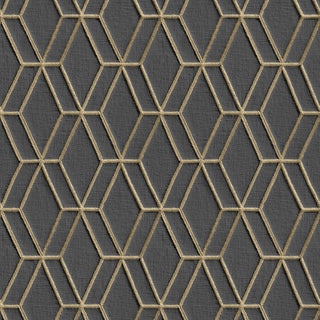 Textured Wallpaper, Rhomboid Trellis, Black Gold, 1 Roll
