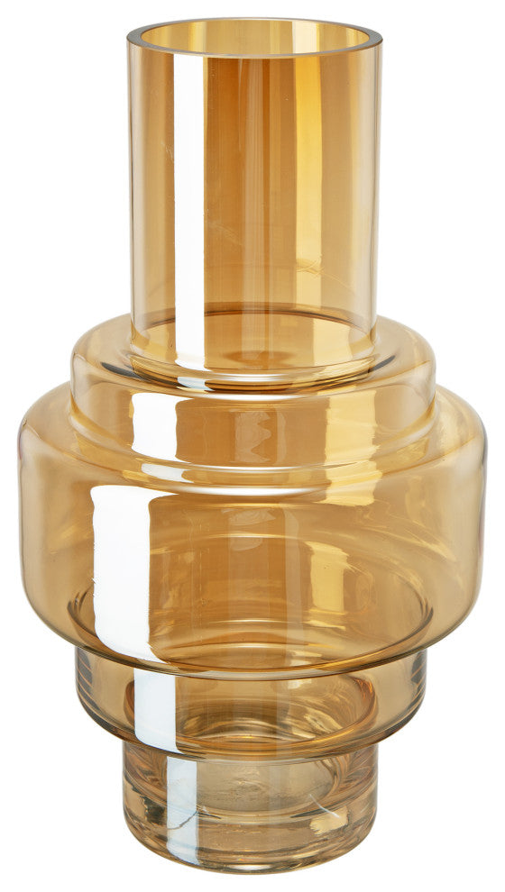 Benzara BM285598 Alma 14" Vase, Geometric Design, Amber Luster Glass Frame