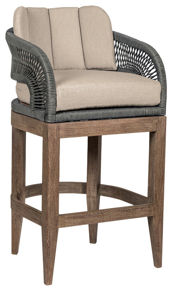 Orbit Outdoor Patio 30" Bar Stool Wood With Gray Rope/Taupe Olefin Cushions